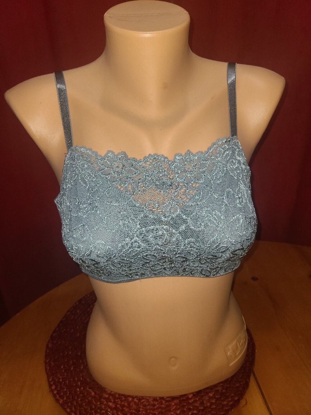 Olga 35263 34D Pretty Lace Cami Unlined Underwire Bra Dusty Blue Vintage Bra